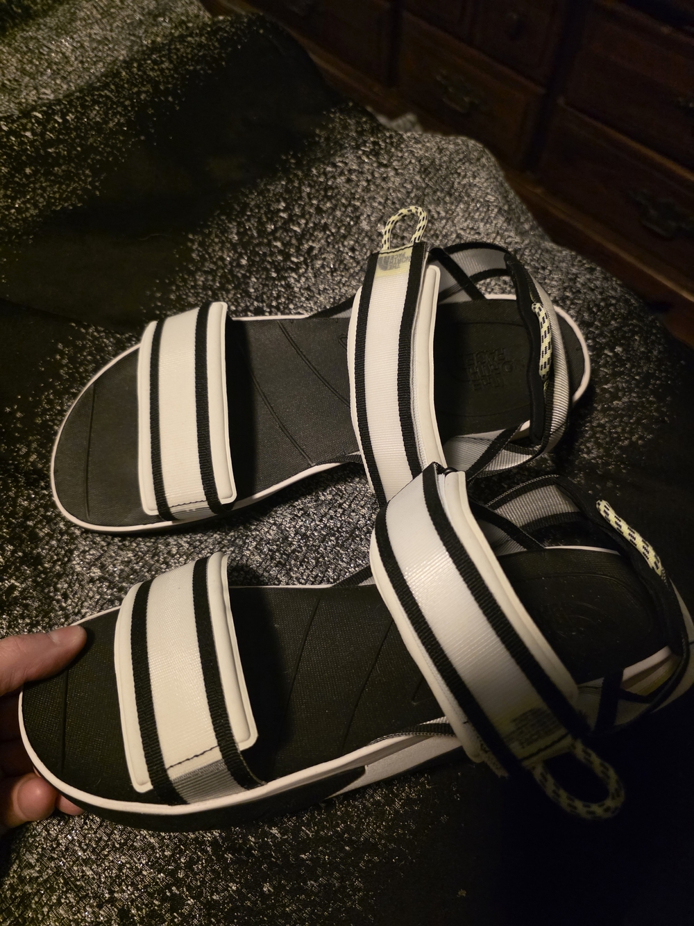 The North Face Black/white/lime green Strap Sandals